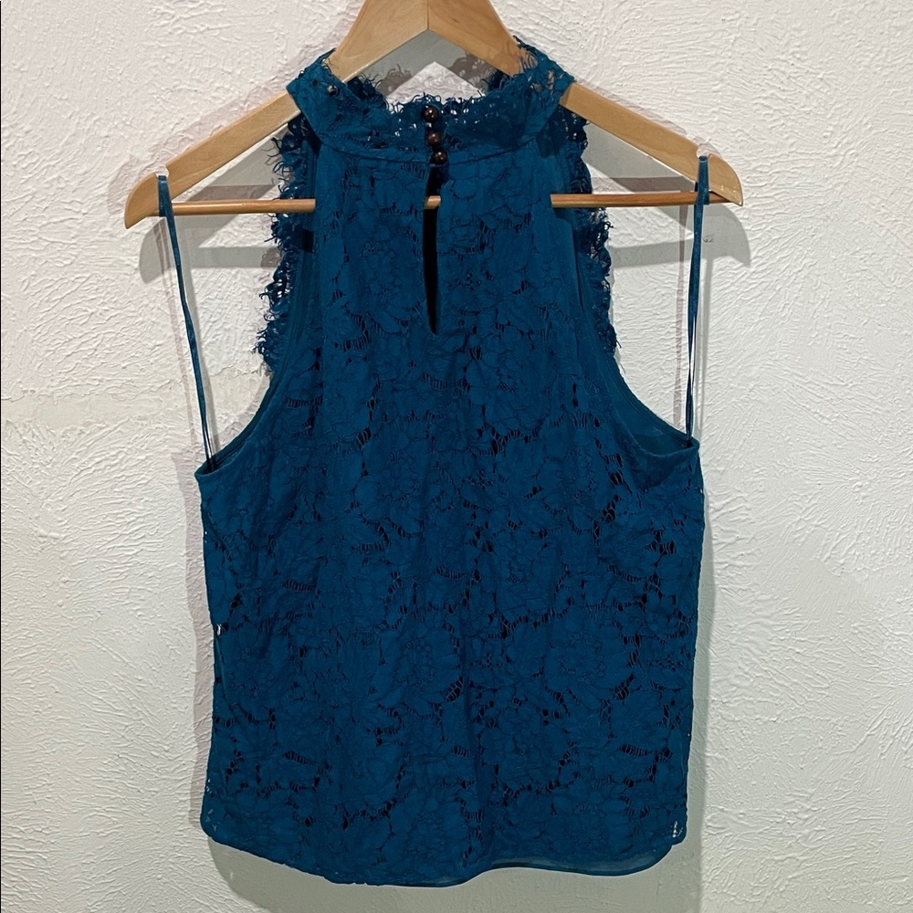 Diane Von Furstenberg Teal Lace Halter Blouse Size Large - Picture 8 of 8
